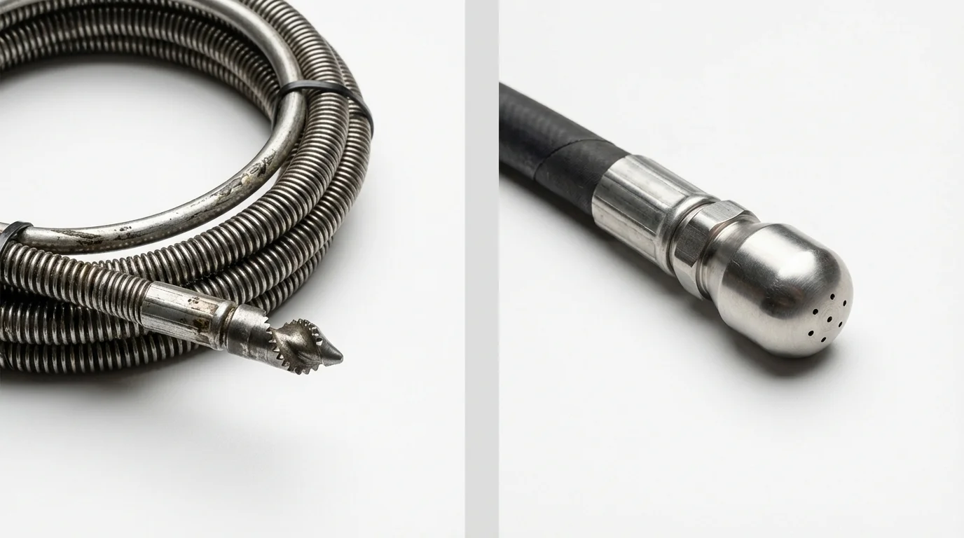 Drain snake cable and hydro jetting nozzle used for drain cleaning in Winslow, AZ