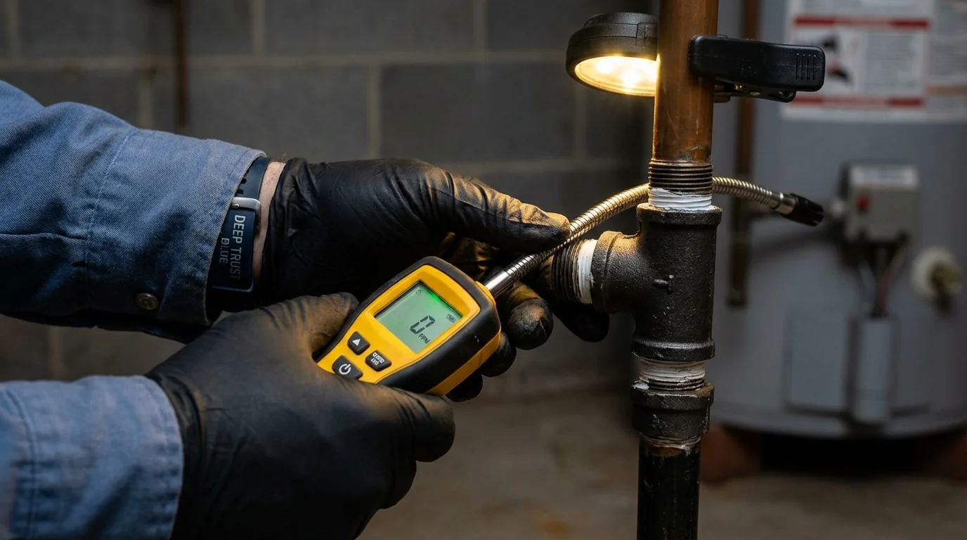 Gas leak detection with electronic sniffer by Johns Plumbing LLC in Winslow