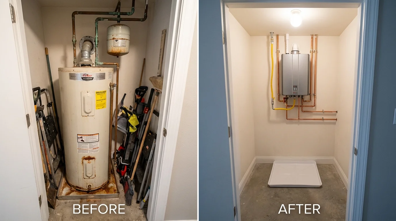 Tank water heater versus wall-mounted tankless unit comparison for Winslow, AZ homeowners