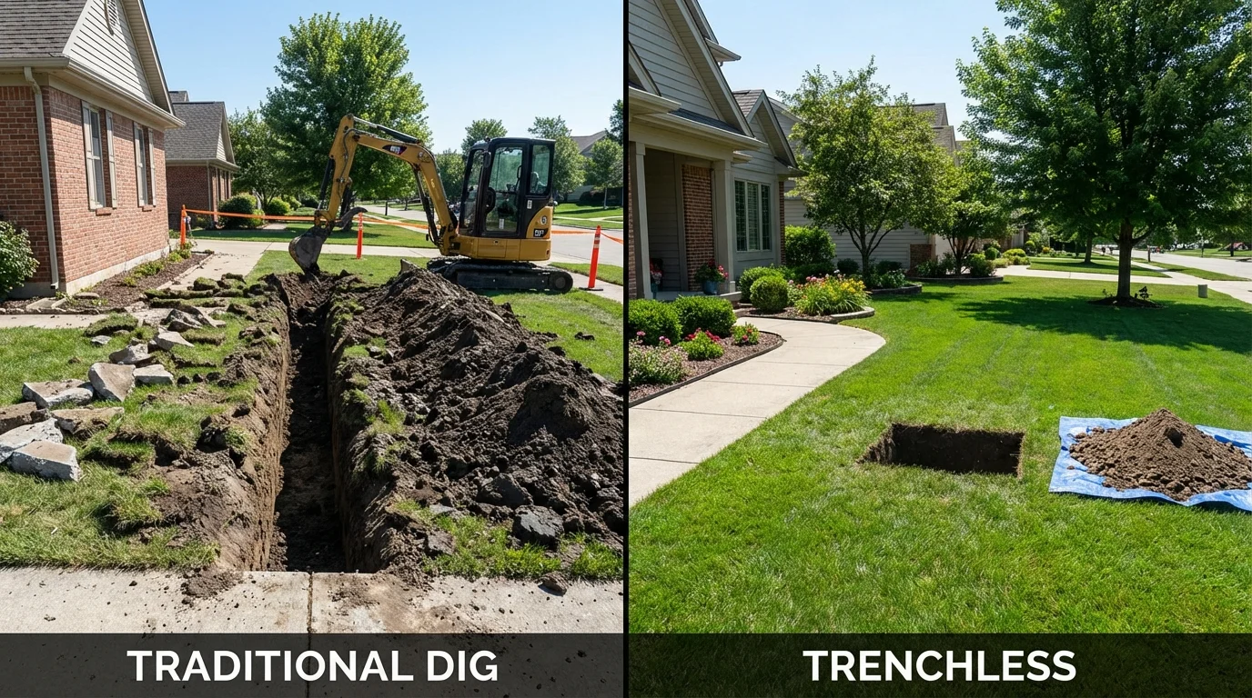 Trenchless sewer repair with minimal yard damage versus traditional excavation in Winslow, AZ
